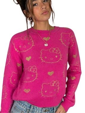 Hello Kitty Pink Sweater Girls XL
14/16 Gold Metallic Hearts Sanrio Cozy Knit